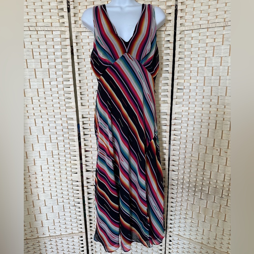 Ralph Lauren Women’s Multicolor Striped Sleeveless V-Neck Dress NO BELT - Picture 1 of 9